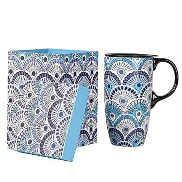 Imagem de Topadorn Caneca de cerâmica com latte xícara de chá de café de viagem caneca de café de cerâmica em caixa colorida 500 ml, azul