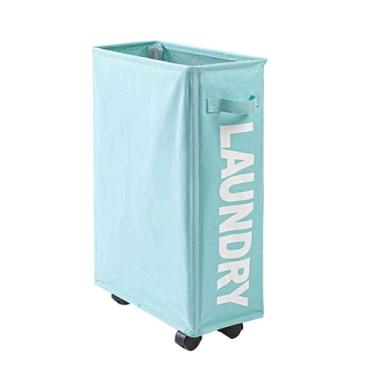 Imagem de Cesta de Lavanderia Slim com Rodas Universais Dobrável Cantoneira Tela Tricot Têxtil Oxford Organizador Roupas Sujas Cor