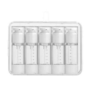 Imagem de Frasco de lavagem de viagem, conjunto de frascos dispensadores a vácuo de 5 peças com caixa de armazenamento transparente, adequado para xampu, loção, cosméticos, recipiente de viagem com certificação