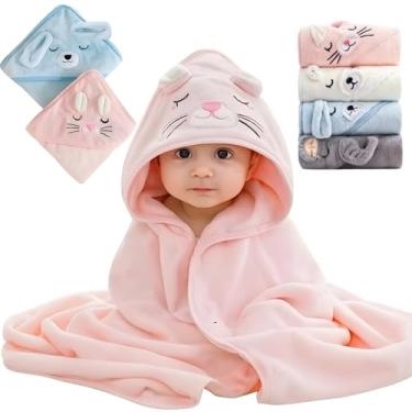 Imagem de Toalha De Banho Infantil Soft Com Capuz Bichinho Bordado Algodão Toque Extremamente Macio Suave Para Pele do Bebê Recém Nascido, Cobertor Para Recém-Nascidos, Super Absorvente (Rosa)