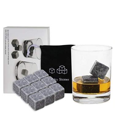 Imagem de Conjunto de Pedras Whiskey 9 Granite para Enfriar com Sacola Veludo Cubos Pedra Reutilizáveis Vinho Enfriadores