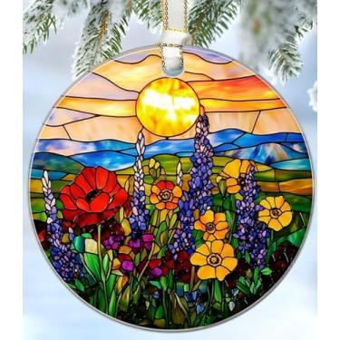 Imagem de Enfeites de Natal de flores silvestres 2025, decorações de árvore de Natal de vitrais, troca para mulheres, homens, ornamentos de ano colecionáveis para árvore - Ornamento de vidro para pendurar