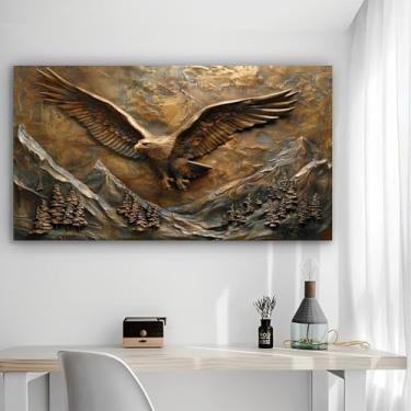 Imagem de Bronze Eagle Art Arte de parede em tela rústica - Pôster sem moldura de 30 x 61 cm - Decoração de casa e escritório para sala de estar, quarto, cozinha e café