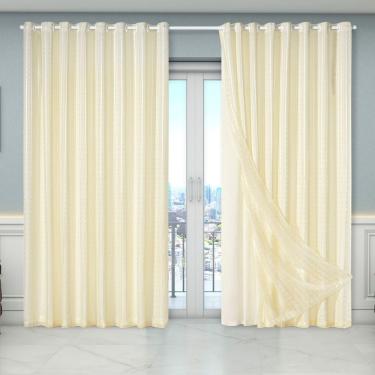 Imagem de Cortina Dual Forro Microfibra Com Voil Xadrez 2,7 X 2,3 100% Poliéster - Bege