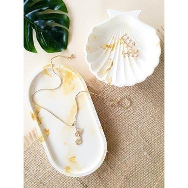 Imagem de kit bandeja oval e concha - Diversas Cores - Artesanal - Para decoração, porta joia, acessórios (marmorizado ocre)