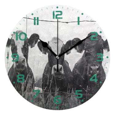 Imagem de JUZIHAI Relógio de parede com três vacas, silencioso, sem tique-taque, redondo, operado por bateria, fácil de ler, relógio decorativo de parede para casa, cozinha, sala de estar, quarto, escritório