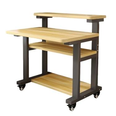 Imagem de HGTRH Mesa de suporte sentado, mesa sobre a cama, suporte para laptop com área de armazenamento de vários níveis mesa de cabeceira universal móvel com rodas mesa de PC estação de trabalho moderna