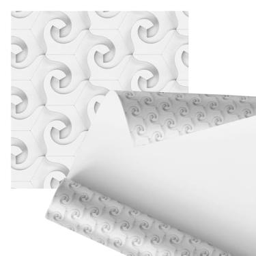 Imagem de papel de parede Decorativo 3D, Branco, Design Geométrico Hexagonal com Padrão Espiral, 2,80 Metros, para Parede