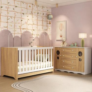 Imagem de Berço Americano 3 em 1 com Cômoda 2 Portas 4 Gavetas Sonho Multimóveis MP4713