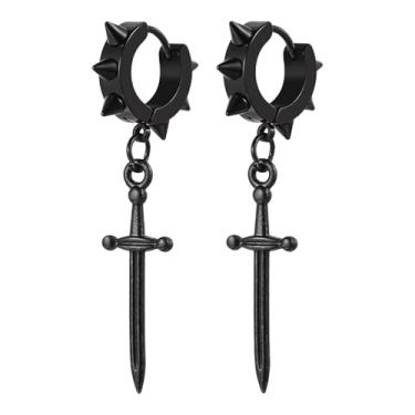 Imagem de OIDEA Brincos pendentes de ponta para homens e mulheres: Black Gothic Punk Aço Inoxidável Espada Cruzada Articulada Huggie Argola Brinco Joias Presentes, one size, Metal, Sem pedra preciosa