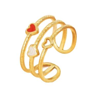 Imagem de OIDIMS Anéis de coração delicados para mulheres, aço inoxidável, banhado a ouro, esmaltado, amor, coração, aliança de dedo empilhável em camadas, noivado, casamento, compromisso, joias modernas, dia