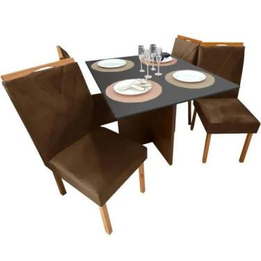 Imagem de Mesa de Jantar Helo 90x90cm em Veludo com 4 Cadeiras California Polima