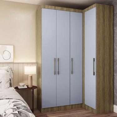 Imagem de Guarda Roupa De Canto 2 Peças 4 Portas Paris Luciane Móveis Avelã Pf-grey Sky Pf