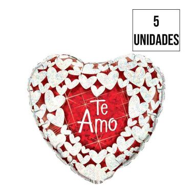 Imagem de Balão Metalizado Coração Te Amo 18 Polegadas - 5 Unidades