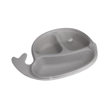 Imagem de Prato Infantil com Divisórias, Formato Baleia, Cinza, 19x26.5cm, 3 Compartimentos, Resistente, Próprio para Freezer e Lava-Louças
