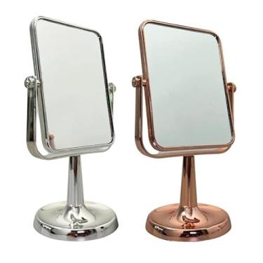 Imagem de Espelho de Mesa Dupla Face com Ampliação Espelho Maquiagem Bancada Decorativo (Prata,Quadrado)