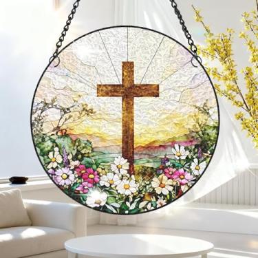 Imagem de 1 peça de decoração para pendurar apanhador de sol de acrílico colorido, flores cruzadas, montanhas de 18 cm, decoração de janela com design de vitral impresso, ideia de presente e ornamento de jardim