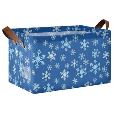 Imagem de Organizador de roupas para armazenamento de toalhas, cestas de armário dobráveis para prateleiras com alças, caixas organizadoras de 17 x 29 x 25 cm, flocos de neve azul escuro, pacote com 2