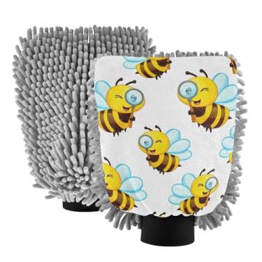 Imagem de ODAWA Luva de lavagem de carro sem fiapos de abelha de desenho animado fofa, tamanho grande 21 x 29 cm