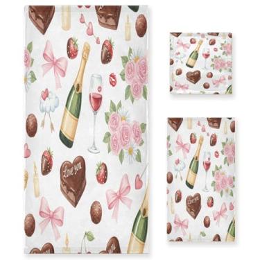 Imagem de Wassud Conjunto de 3 toalhas de banho de vinho tinto e rosas para dia dos namorados, toalhas super macias e absorventes para banheiro, toalhas de banho de secagem rápida, toalha de banho para academia