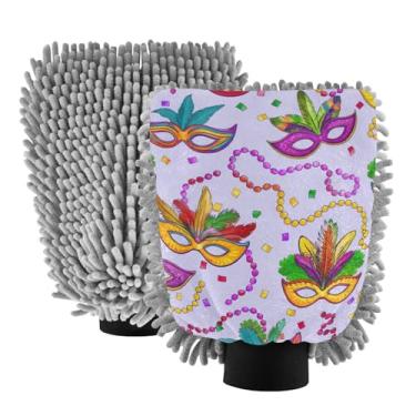 Imagem de ODAWA Máscaras coloridas de carnaval luvas de microfibra para lavagem de carro, pacote com 2, luvas de lavagem de carro para canhão de espuma, 18 cm x 26 cm