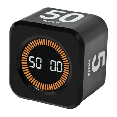 Imagem de Cryfokt Temporizador de Memória de Contagem Regressiva, Temporizador de Cubo de Sensor de Gravidade Giratório de Produtividade, Notificações Visuais Silenciosas, Contagem Crescente, ABS, (Preta)