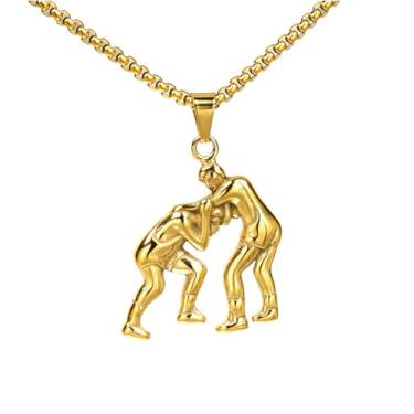 Imagem de HIJONES Colar masculino com pingente de luta livre de aço inoxidável joia punk para amantes de esportes, Metal, Metal