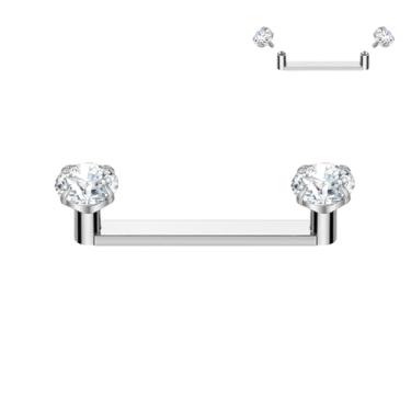 Imagem de ALACLO Piercing de superfície de titânio barra plana 14G 14 mm superfície de grampo rosqueada internamente tragus joias cravação de pinos CZ transparente