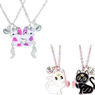 Imagem de Kit 2 Colares Duplos Melhores Amigas Best Friends Forever Amizade Gatinho Bff Parzinho Metades Se Completam
