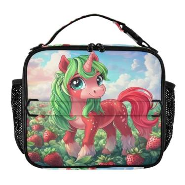 Imagem de Joisal Lancheira feminina vermelha de unicórnio morango, isolada, à prova de vazamento, lancheira térmica