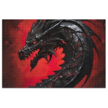 Imagem de Quebra-cabeça de dragão preto vermelho para adultos 1000 peças presentes engraçados de tecnologia de jogo grande quebra-cabeça brinquedo de arte