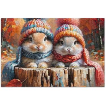 Imagem de Quebra-cabeça de coelho fofo 500 peças para adultos presentes de elefantes brancos presentes exclusivos para decoração de casa, arte de decoração de casa, 51 x 35 cm