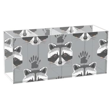 Imagem de TSENQUE Suporte de lápis de guaxinim cinza para decoração de casa, suporte de lápis fofo para mesa, organizador de papelaria, canetas, marcador, arte, caddie, material de escritório decorativo