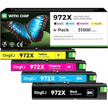 Imagem de Cartuchos de tinta 972X de alto rendimento, pacote com 4 unidades com chip, substituição compatível com HP 972X 972A 972 com HP Pagewide Pro 477dw 577dw 477dn 452dn 452dw 552dw 577z P55250dw preto