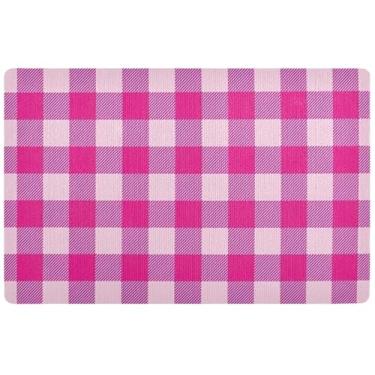 Imagem de TSENQUE Tapete xadrez personalizado rosa xadrez bonito tapete de porta externo lavável tapetes de entrada interna para casa outono tapete externo 81 cm x 50 cm