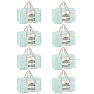 Imagem de VENO Pacote com 8 sacos de transporte, caixas de armazenamento com tampas, materiais de embalagem para faculdade, alternativas para caixas de mudança, dobrável, bolsa resistente (Evergreen, 8 unidades