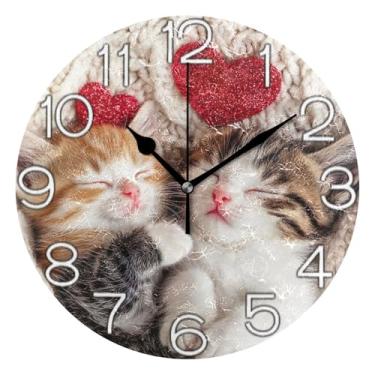 Imagem de GAIGEO Gatinhos fofos amor gato decorativo relógio de parede analógico escritório cozinha relógio operado por bateria silencioso, decoração de parede moderna sala de estar, 25 cm, ponteiros pretos