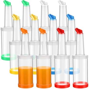 Imagem de CHENGU 12 unidades de recipientes coloridos para garrafas de suco de 1000 ml, dispensadores de suco de plástico para bar, festa em casa, utensílios de cozinha (transparente)