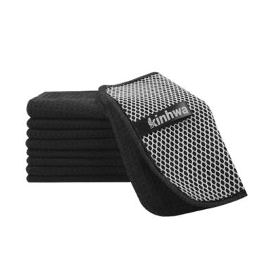Imagem de KinHwa Toalhas de cozinha para pratos panos de prato de microfibra absorventes panos de prato de secagem rápida com lateral de limpeza de poli ideal para limpeza de cozinha (preto escuro, 18 x 17,8 cm