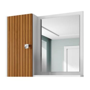 Imagem de Armario Espelheira Banheiro Com Porta Prateleira E Nicho Gabinete Compacto(Branco/Ripado)