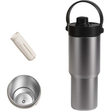 Imagem de Copo de água isolado de 740 ml - adequado para porta-copos, copo à prova de vazamento - feito de aço inoxidável reutilizável e cerâmica como forro - presente para homens e mulheres. (forro de aço