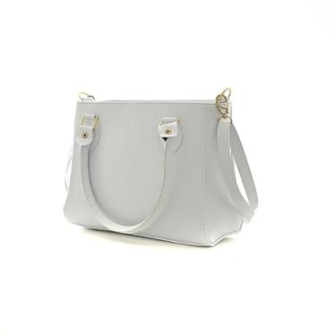 Imagem de Bolsa de Mão Feminina em Couro Sintético, Alça Transversal, Preta, Detalhes Dourados (branco)