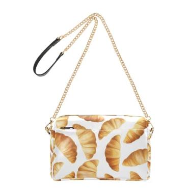 Imagem de Joitme Bolsas femininas bolsa transversal para celular linda bolsa de ombro de couro PU com alça de corrente croissants marrom comida branca