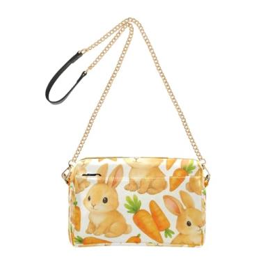 Imagem de Joitme Bolsas transversais para mulheres, bolsa de telefone fofos, coelhos, cenouras, bolsa de ombro de couro PU branca com alça de corrente