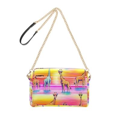 Imagem de Joitme Bolsa feminina transversal colorida girafas listradas para celular bolsa de couro PU bolsa de ombro com alça de corrente