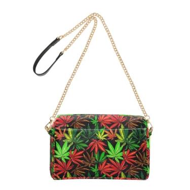 Imagem de Bolsas femininas com cruz verde e vermelha com alça de corrente de couro PU bolsa de ombro bolsa para celular