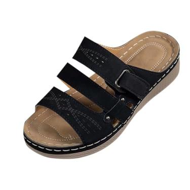 Imagem de Sapatos femininos modernos, casuais, versáteis, boca de peixe, bico aberto, uso ao ar livre, primavera e verão, sola grossa, Preto, 39