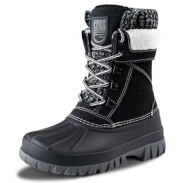 Imagem de FREE SOLDIER Botas femininas impermeáveis de inverno para neve para clima frio para mulheres botas de pato modernas ao ar livre confortáveis isoladas (preto 8)