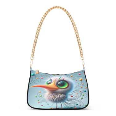 Imagem de Linda bolsa de ombro colorida com corrente de pássaro, bolsa de mão Hobo média artística para mulheres, bolsa moderna com grande capacidade e vários estilos de transporte