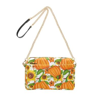 Imagem de Joitme Bolsa feminina transversal para celular linda laranja abóboras amarelas girassóis PU couro PU alça de corrente